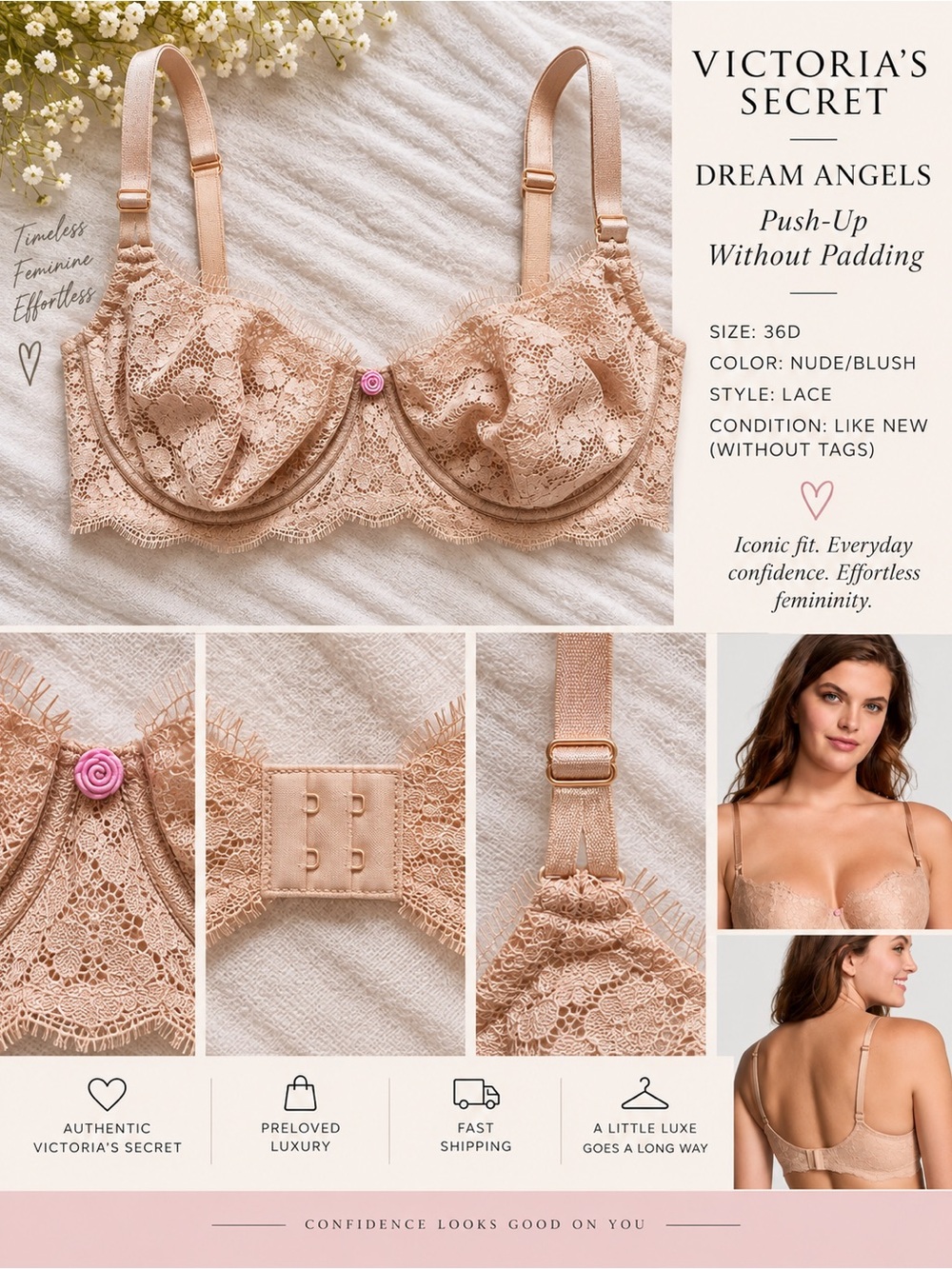 Victoria's Secret Nude/Blush Lace Push-Up Bra